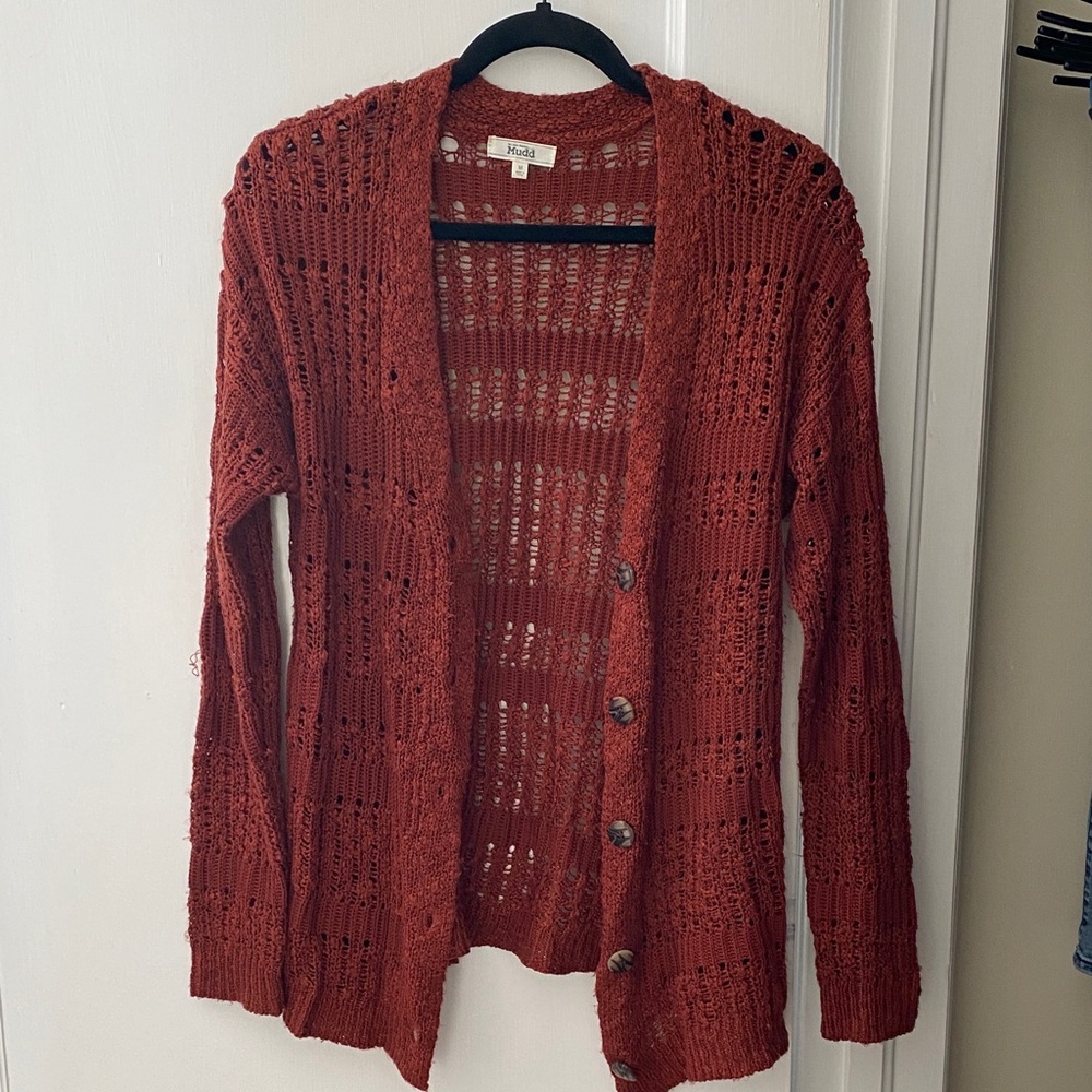 Mudd Women's Rust Open-Knit Cardigan